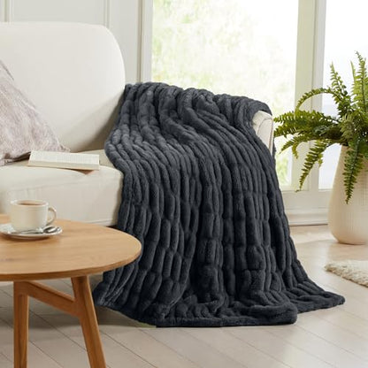 Springtree Home Luxury Micro Plush Throw Blanket | Thick Faux Fur | Black | Lily Collection | 50" x 60" | Black Blanket | Ultra Plush - color: Caviar, size: 50" x 60" (Medium)