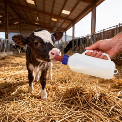 1L Calf Milk Feeder Bottle with 2 Replacement Nipples Handle Hanging Bottle