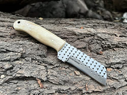 Custom Handmade 7'' fixed blade hoof rasp knife/Cow boy knife/Bull cutter Cowboy knives with pancake leather sheath - color: WHITE