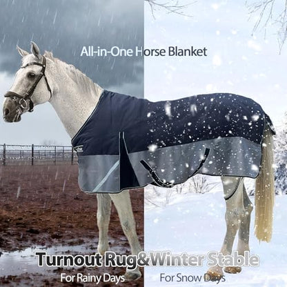 1200D Winter Horse Blanket,300g Fill,Black/Gray 81'' - color: Black/Grey 300g Fill, size: 81''
