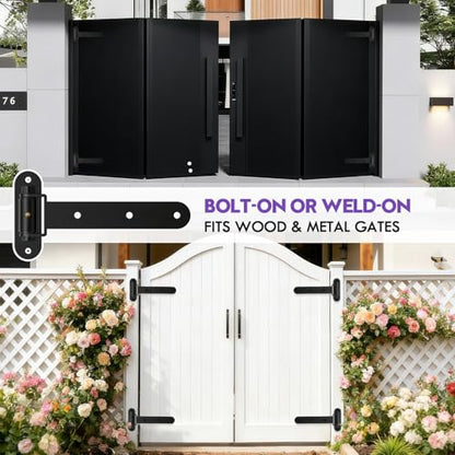 Heavy Duty Gate Hinges 900Lbs, 13" Bolt/Weld, Matte Black | Carbon steel,On with Built-in Ball Bearings;180° One-Way Open;fits barn, shed, farm, fence & garage doors