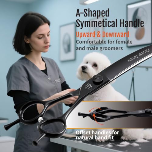 Dog Grooming Curved Scissors, 7.5 Inch, Japanese 440C Stainless Steel, 30° Arc Blade for Head, Face and Legs (7.5") - size: 7.5"