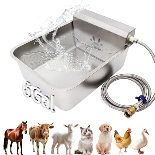 6 Gal Automatic Large Dog Water Dispenser Livestock Water Trough Stainless Steel Waterer Feeder Outdoor Automatic Pet Water Bowl Large Auto Dog Waterer for Big Dogs Cats Chicken Livestock