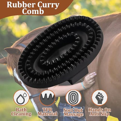Rubber Curry Comb with Handle, Grooming Brush for Dogs, Cats & Horses - color: Rubber Curry Comb
