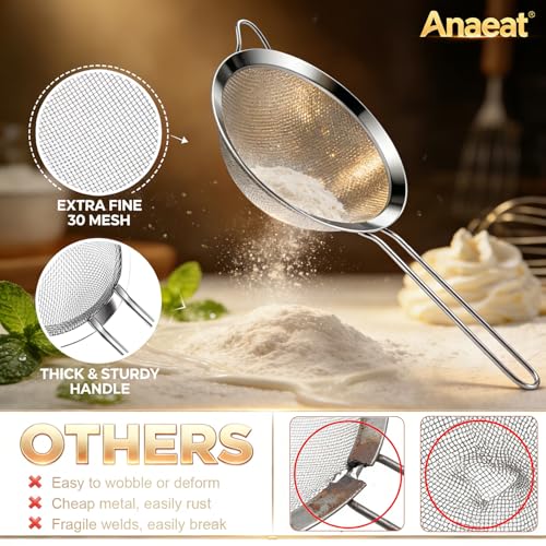 Anaeat Fine Mesh Strainers - Premium Stainless Steel Colander Sieve Sifters, with Durable Mesh and Sturdy Handle, Excellent for Sifting Dry ingredients, Flour, Pastas, Rice, Tea (7.09"） - color: 7.09" Diameter