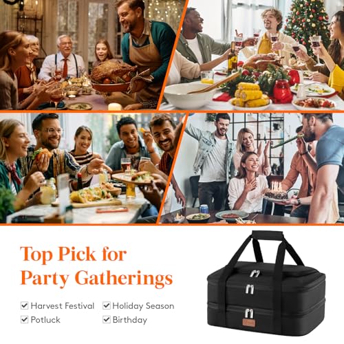Lifewit Double Decker Casserole Carrier for Hot and Cold Food, Insulated Casserole Dish Carrier Carrying Case with Tool Room, Thermal Bag for Potluck Parties Cookouts Fits 9"×13" Baking Dish, Black - color: Black