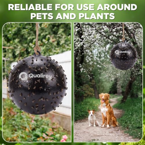 Qualirey 2 Pcs Big Fly Trap Ball 18" Hanging Sticky Insect Ball, Black - color: Black