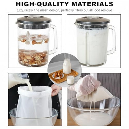 3Pcs Nut Milk Bag Reusable 80 Mesh Fine Nylon Juice Strainer Mesh Cheese Cloth Bag with Drawstring for Coffee,Yogurt,Soup,Purees,Juice(3Sizes)