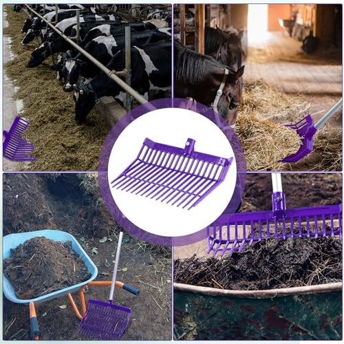 Lasnten 6 Pcs Manure Fork Head Bulk 18 Tines Pitch Fork Replacement Head with Screws and Nuts Durable Stable ABS Plastic Pitchfork for Horse Stall Picking up Manure(Purple)