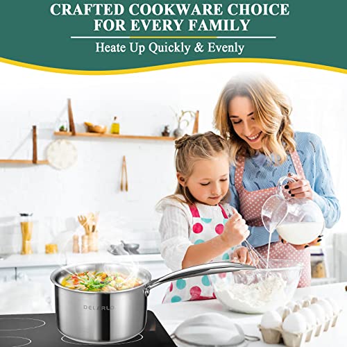 DELARLO Full-body Clad Tri-Ply Stainless Steel 2.5 Quart Saucepan with Lid - color: Silver, size: 2.5 Quarts