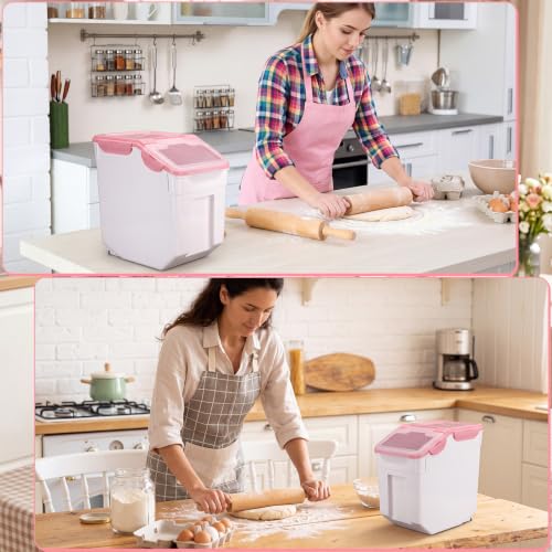 Sunnyray 4 Pcs 55 Lbs Rice Flour Storage Bins with Wheels, Pink - color: Pink, size: 55 lbs