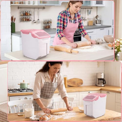 Sunnyray 4 Pcs 55 Lbs Rice Flour Storage Bins with Wheels, Pink - color: Pink, size: 55 lbs