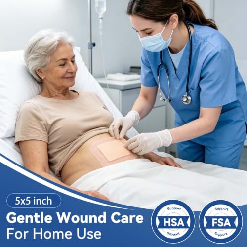 Dimora Silicone Super Absorbent Wound Dressings - Gentle Adhesive Bandages with Ultrasorb Polymer,Heavy Exudate Wound Care Pads 5"X 5" 10 Count - size: 5"x 5" - 10 pcs