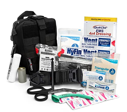 Scherber Premium IFAK Kit Trauma Pack | HSA/FSA Approved | SOF Tourniquet, QuikClot 4x4 HyFin Chest Seal, Israeli Bandage | Fully Stocked MOLLE Pouch for Gunshot, Bleeding, Major Wound Care (Black) - color: Black
