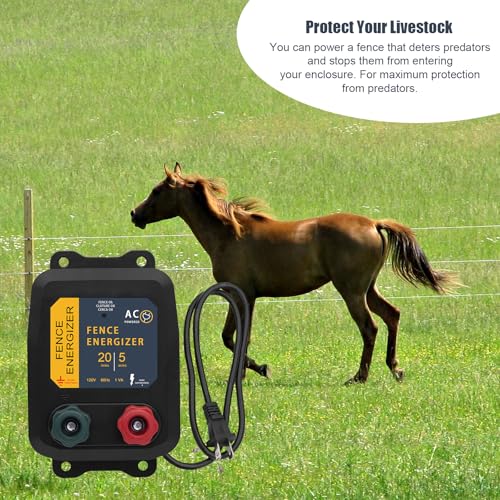 Electric Fence Energizer with Wire 5 Miles/ 20 Acres AC Powered 120 Volt, Plug-in Electric Fence Charger Output 1.2 Joule for Preventing Raccoons, Livestock, Squirrels - style: 5-Mile/ 20 Acres