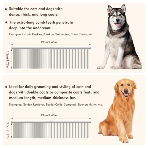 WRW 4 Pack Dog Comb, Metal Comb for Dog Cat Pet | Stainless Steel Dog Combs Flea Comb with Rounded Teeth for Grooming Matting, Poodle Comb for Long and Short Hair Pets