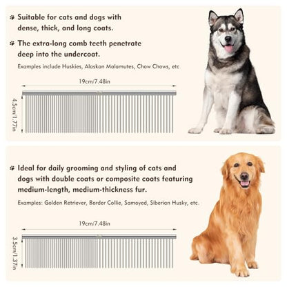 WRW 4 Pack Dog Comb, Metal Comb for Dog Cat Pet | Stainless Steel Dog Combs Flea Comb with Rounded Teeth for Grooming Matting, Poodle Comb for Long and Short Hair Pets