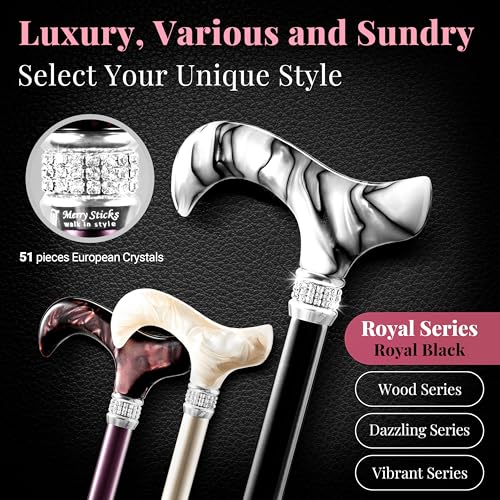 Merry Sticks Rhinestone Foldable Walking Cane for Women and Men, Royal Black - color: Royal Black, size: Classic Grip