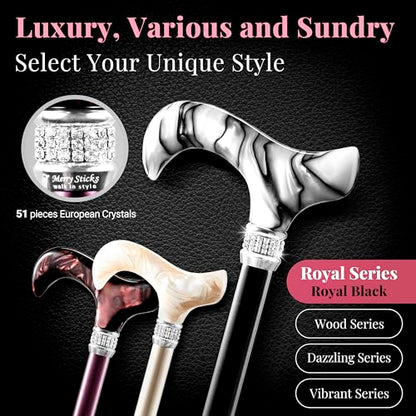 Merry Sticks Rhinestone Foldable Walking Cane for Women and Men, Royal Black - color: Royal Black, size: Classic Grip
