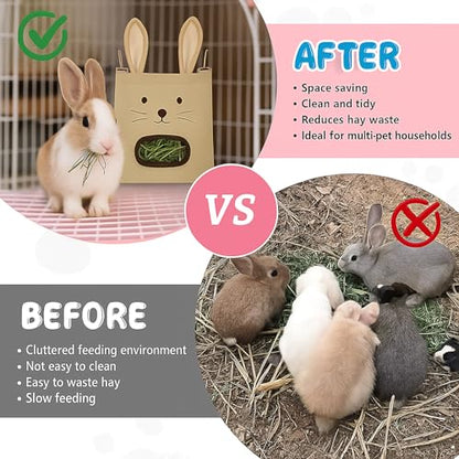Rabbit Hay Feeder Bag - Hanging Rabbit Hay Feeder for Rabbits, Guinea Pigs and Chinchillas, Moss and Alfalfa Hay (Khaki) - color: Khaki, size: One Size