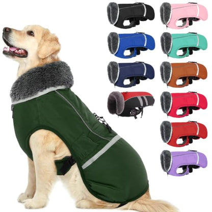 QBLEEV Warm Dog Coat, Reflective Dog Jacket, Waterproof Dogs Winter Coat - color: Armygreen, size: Medium
