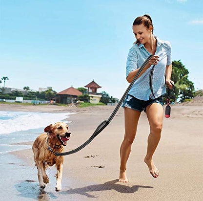 JSXD Heavy Duty Double Handle Dog Leash - 5 FT with Comfortable Padded and Reflective Rope, Suitable for Small to Large Dogs (Wide-Black) - color: Wide-Black