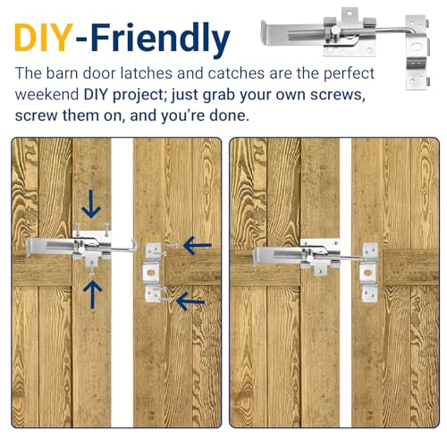 7 Inch Barn Door Jamb Latch with Hook for Barn & Bi‑Parting Sliding Doors