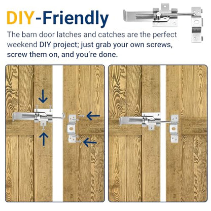 7 Inch Barn Door Jamb Latch with Hook for Barn & Bi‑Parting Sliding Doors