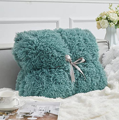 GONAAP Fuzzy Faux Fur Queen Blanket for Couch, Light Teal, 90"x90" - color: Light Teal, size: Queen(90"x90")