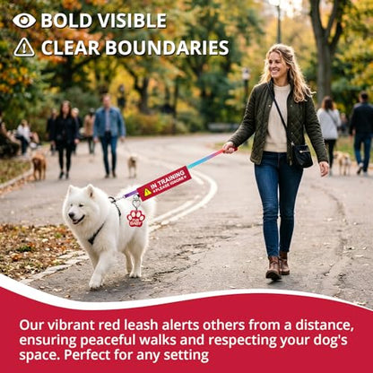 in Training Dog Leash Wrap, Double-Sided Visible Dog Sleeve with Heart Carabiner, Ripstop Please Ignore Warning Sign, Fits Standard Rope & Flat Leashes, Red - color: Please Ignore