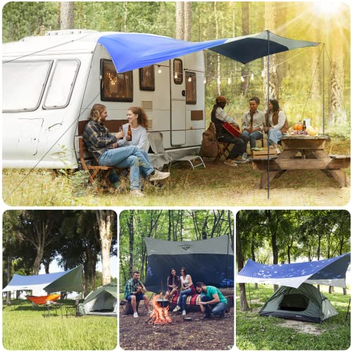 Forceatt 12x14FT Waterproof Anti-UV Camping Tarp with 2 Poles (UPF50+), Lightweight Sun Shelter for Car, Tent, Hammock in Hiking, Backpacking, Garden and Traveling - color: Dark Blue
