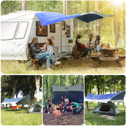 Forceatt 12x14FT Waterproof Anti-UV Camping Tarp with 2 Poles (UPF50+), Lightweight Sun Shelter for Car, Tent, Hammock in Hiking, Backpacking, Garden and Traveling - color: Dark Blue