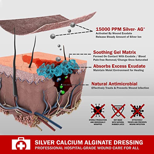 EVERLIT AG Silver Calcium Alginate Wound Dressing | Absorbent Non-Stick Sterile Dressing Pad | Gentle Hemostatic Gauze with Natural Gelling Fiber for Wound Care (4" x 4" | Pack of 10) - size: 4" x 4" | Pack of 10
