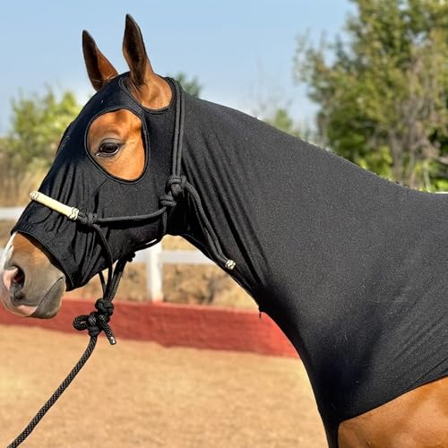 Horse Hood Slinky Lycra Zippered Mane Braid Shoulder Guard,1Piece (Black, Medium) - color: Black, size: Medium