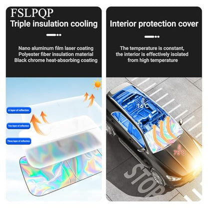 Windshield Sun Shade with Storage Pouch Keep Interior Cool, Foldable Laser Titanium Silver Front Window Shield Blocker Screen Visor Protector Cover Universal Fit for Car Truck SUVs (S) - size: S(55.1 * 27.5 inch)