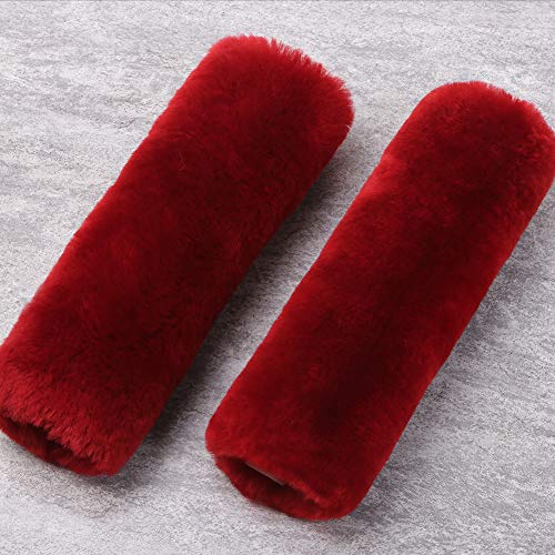 2 Pack Red Sheepskin Car Seat Belt Cover Pads | Soft Wool Seatbelt Cushions - color: Claret, size: Shearling Wool