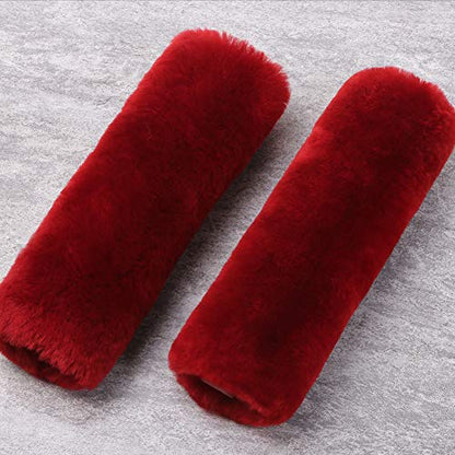 2 Pack Red Sheepskin Car Seat Belt Cover Pads | Soft Wool Seatbelt Cushions - color: Claret, size: Shearling Wool