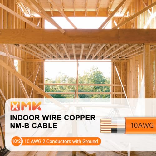 XMK NM-B 10/2 Wire with Ground,10 Gauge Wire Solid Copper Electrical Wires - size: 10ft, style: 10 AWG-2 Conductor w/ Ground
