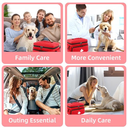 First Aid Bag Empty, 5-Set with Large Medical Organizer, 3 Portable Pouches & Hanging Bag for Home Car Travel Camping Office School Outdoor Adventure Medical Supplies,Pet First Aid Kits (Red)
