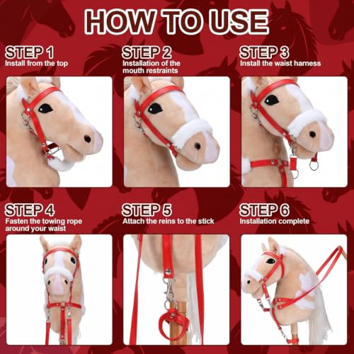 Shappy Hobby Horse Bridle Toy Accessories,Red, White - color: Red, White