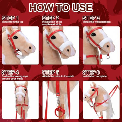 Shappy Hobby Horse Bridle Toy Accessories,Red, White - color: Red, White