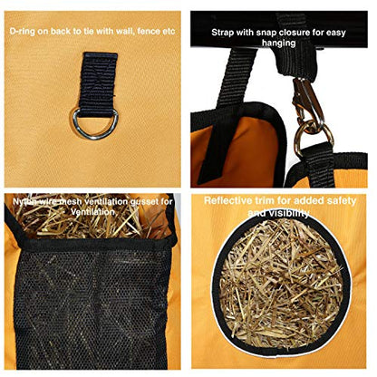 Majestic Ally 1200 D Hay Feeder Tote Bag for Horses, Sheep with Reflective Trim- Reduces Waste - Comes with 36” Hay Net (Purple) - color: Purple