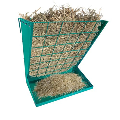 Wall Mount Hay Feeder, 2 in 1 Hay & Grain Livestock Feeder - color: Green