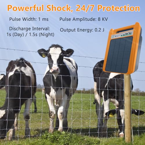 Solar Electric Fence Charger, 0.2J 8kV with Day/Night Mode