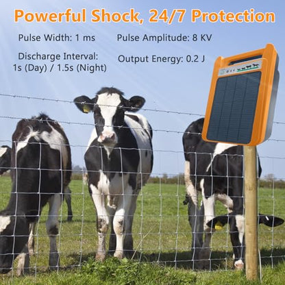 Solar Electric Fence Charger, 0.2J 8kV with Day/Night Mode