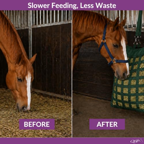 QHP Slow Feeder Hay Bag for Horses | Slow Feed, Horse Hay feeder, 2.4" Mesh, 600D Polyester, Holds up to 13 lbs - color: Dark Green