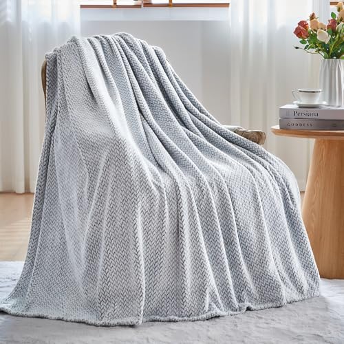 NEWCOSPLAY Fleece Leaves Pattern Twin Blanket, Frosty Dark Grey, 60"x80" - color: Frosty Dark Grey, size: Twin(60"x80")