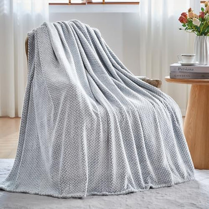 NEWCOSPLAY Fleece Leaves Pattern Twin Blanket, Frosty Dark Grey, 60"x80" - color: Frosty Dark Grey, size: Twin(60"x80")