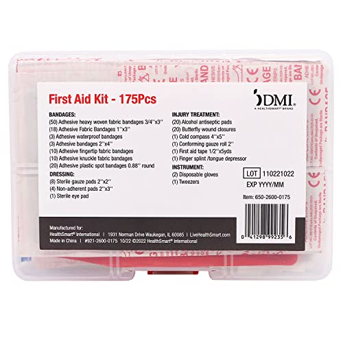 DMI 175-Piece First Aid Kit for Minor Injuries, Cuts and Scrapes, All-Purpose, Portable and Convenient, Includes Bandages, Injury Treatment, Dressings, and Instruments, HSA & FSA Eligible - size: 175 Piece