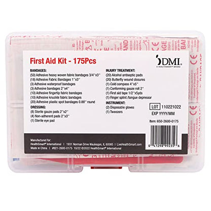 DMI 175-Piece First Aid Kit for Minor Injuries, Cuts and Scrapes, All-Purpose, Portable and Convenient, Includes Bandages, Injury Treatment, Dressings, and Instruments, HSA & FSA Eligible - size: 175 Piece